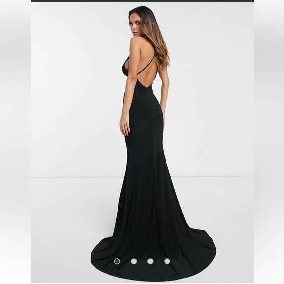 NWT ASOS club London Black Cross Over Baok Fishtail Maxi Dress - Picture 3 of 12